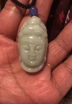 Natural Jade Carved Lady Buddha Head Problem With Ajustable Necklace