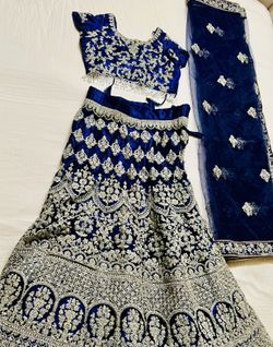Blue And Silver Lahenga