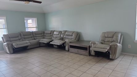 Gray leather sectional