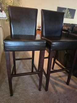2 Brown Leather Barstools
