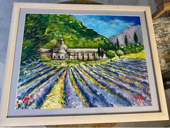 Impressionist Oil Painting "Lavender Fields at Sénanque Abbey" Signed MR