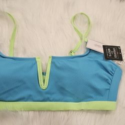 Salt + Cove Juniors' V-Wire Ribbed Bralette Bikini Top, Blue, Large