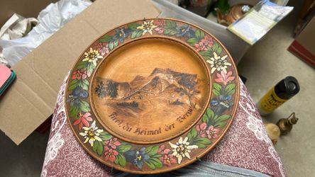 Hand-Painted Tyrolean Wooden Decorative Plate