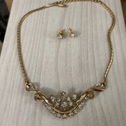 Juego Collar Cadena Aretes Gold Filled Piedras 