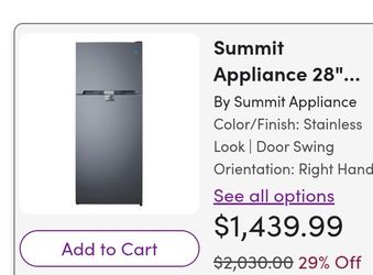 Summit Appliance 28" Stainless Look Refrigerator
