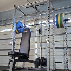 《 FREE DELIVERY 》SQUAT RACK + ADJUSTABLE BENCH + OLYMPIC BUMPER WEIGHT PLATES + OLYMPIC BARBELL 