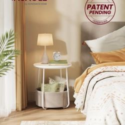 Small Round Side End Table, Modern Nightstand with Fabric Basket,✨✨✨✨