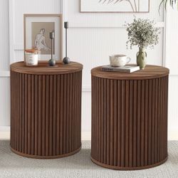 New Open Box Modern Fluted Side Tables Set of 2 Walnut