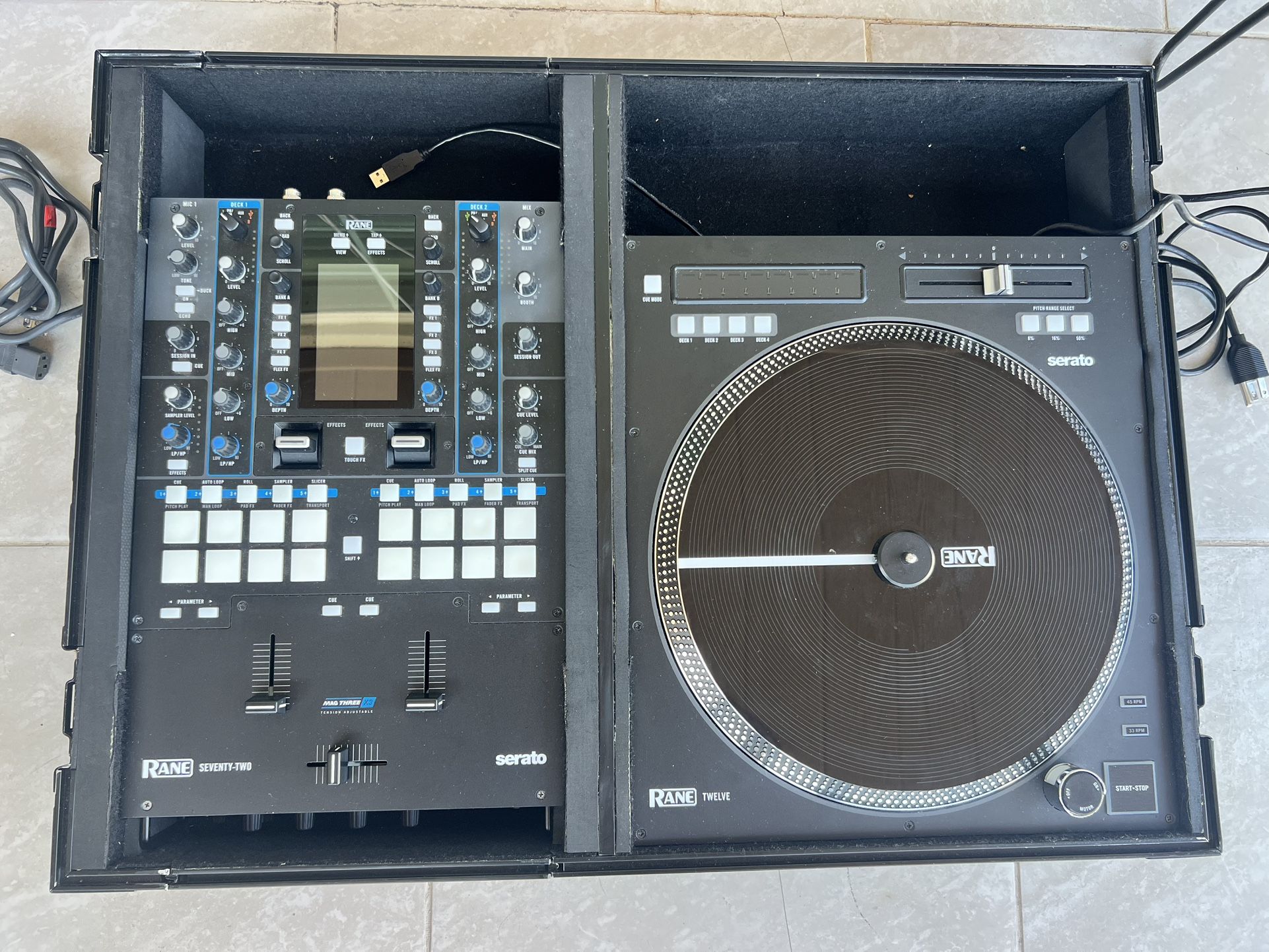 DJ RANE 72 seventy two MIXER MK1, RANE 12 twelve MK1 DIGITAL TURNTABLE, ROLLING ODYSSEY CASE (OBO)