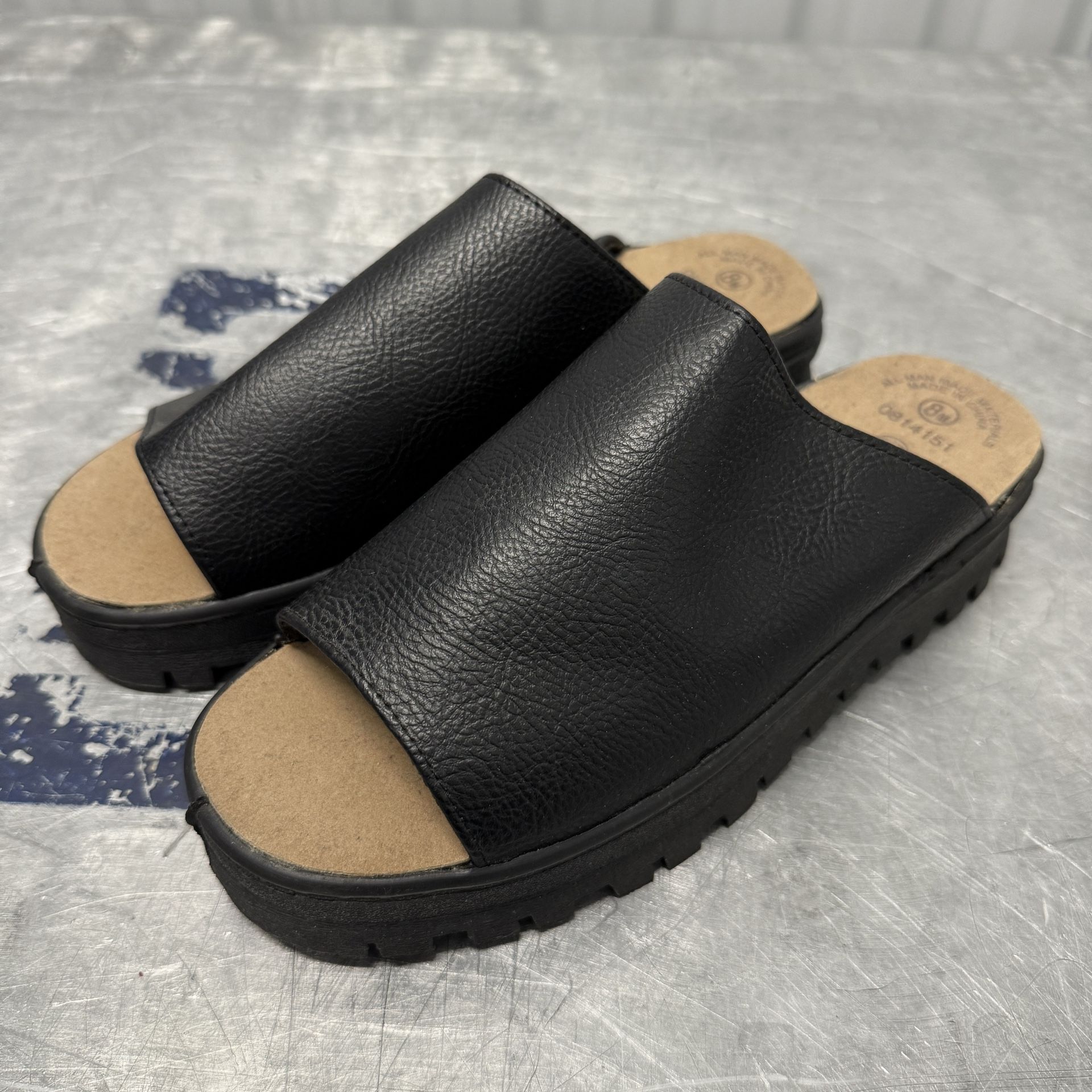 Canyon Women’s Black Faux Leather Platform Sandals Size 8M