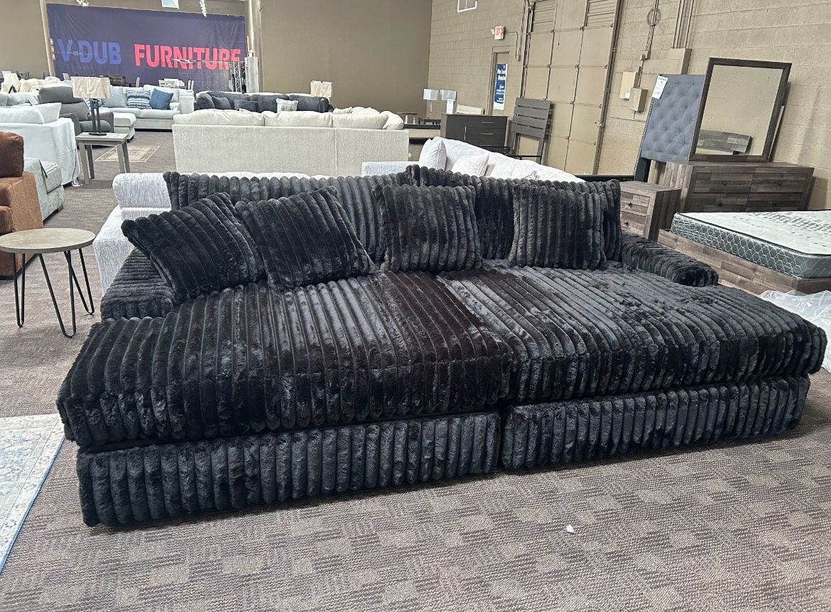 Black Double Chaise Corduroy Sectional