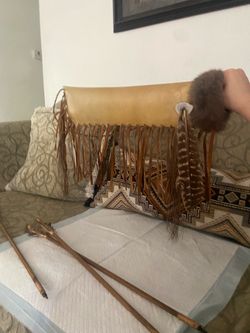 Handmade Southwestern-Style Leather/Rawhide Wall Decor + Bow & Arrow Set