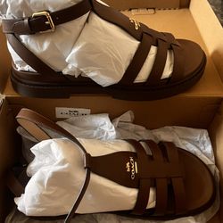 Coach Franny Brown Leather Sandals
