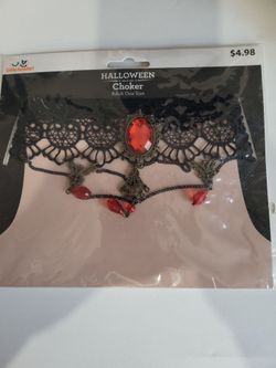 Halloween Lace Choker with Red Gems