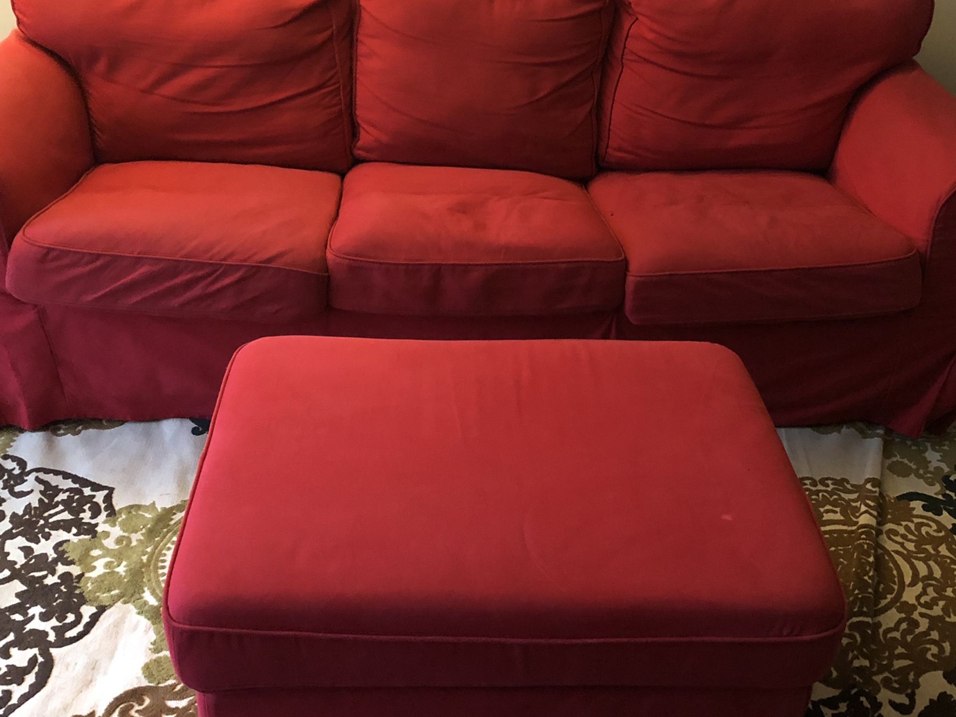 Red Sofa and Ottoman