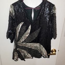 Beautiful 100% Silk W/ Sequins SIZE LARGE