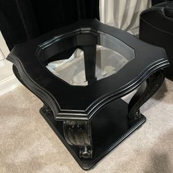 Elegant Black End Table with Glass Insert