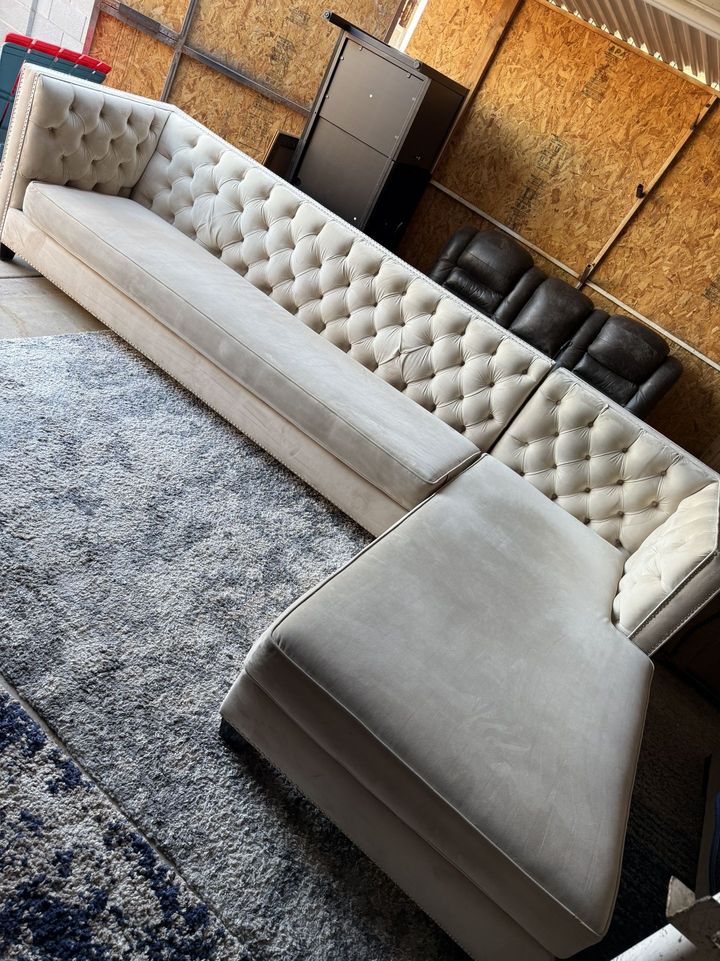 tufted, L-shaped sectional sofa with a chaise lounge. *champagne color*