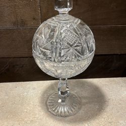 Vintage 15" Tall Crystal Heavy Cut Glass Apothecary Jar Candy Dish Ball