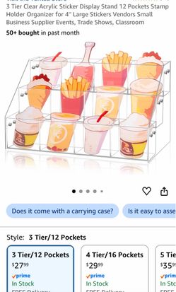 3 Tier Clear Acrylic Sticker Display Stand 12 Pockets Stamp Holder Organizer for 4'' Large Stickers Vendors Small Business Supplier Events, Trade Show