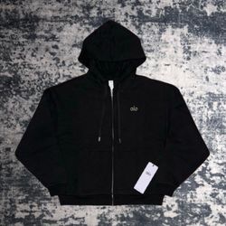 Alo Yoga Black Zip Up Hoodie Size Large Brand New With Tags