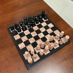 Onyx Chess Set / Stone Chess Set / Board Game / Pink & Black Onyx Marble Stone