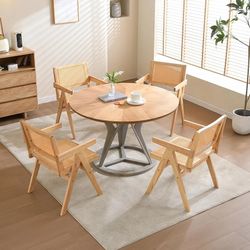 Round Dining Table for 4-6 People,47 Inches Farmhouse Dining Table,Kitchen Table with Wooden Pedestal Base,for Dining Room,Living Room,