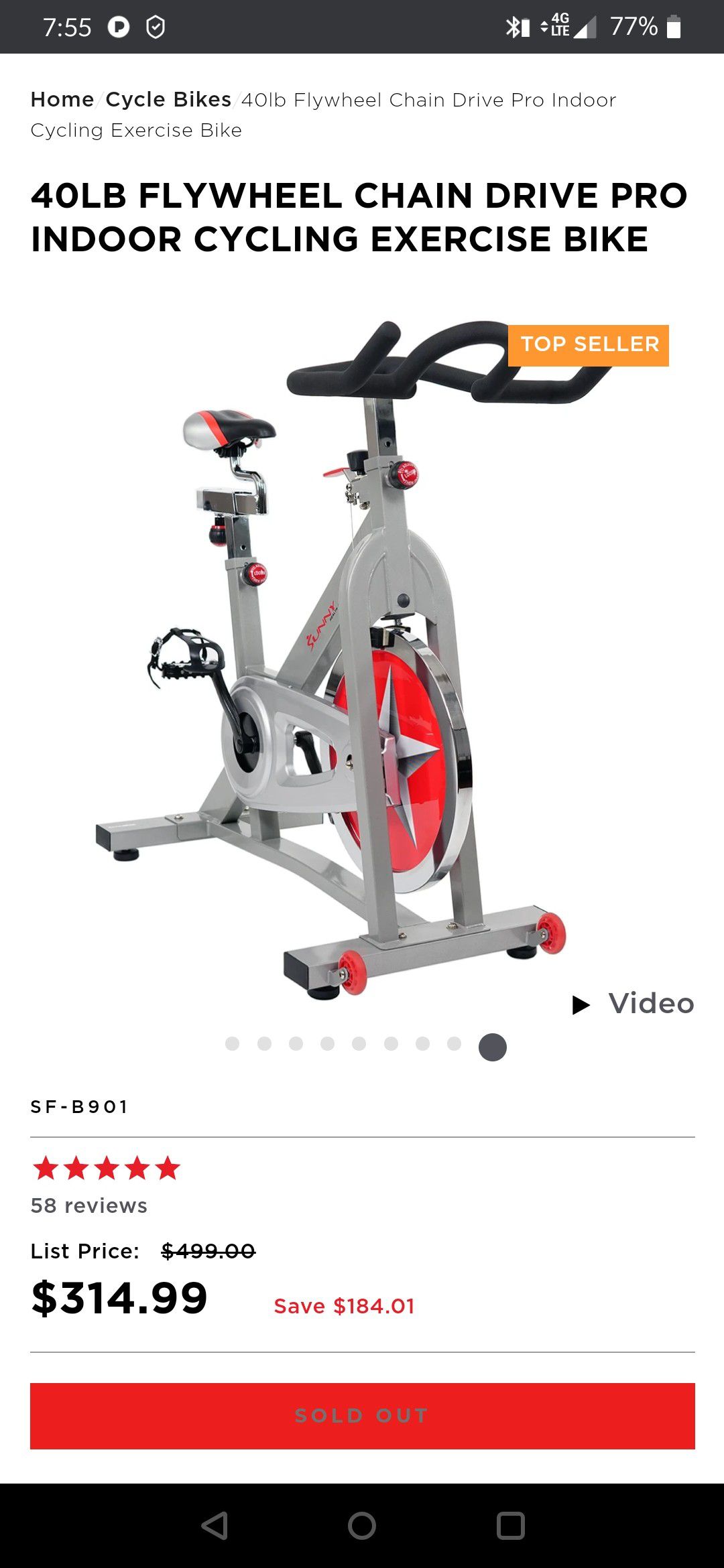 SUNNY INDOOR CYCLING EXERCISE BIKE