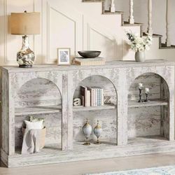 JW0994 Farmhouse Console Table, 63-Inch Long Entryway Table with 3 Tier Storage, Wooden Rectangular Sofa Table Behind The Couch for Entrance, Hallway,
