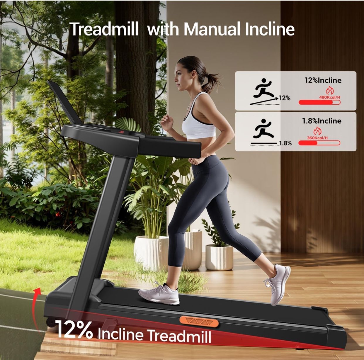 12% Incline Treadmill with Handle, 3-in-1 Portable Treadmills for Home and Office,