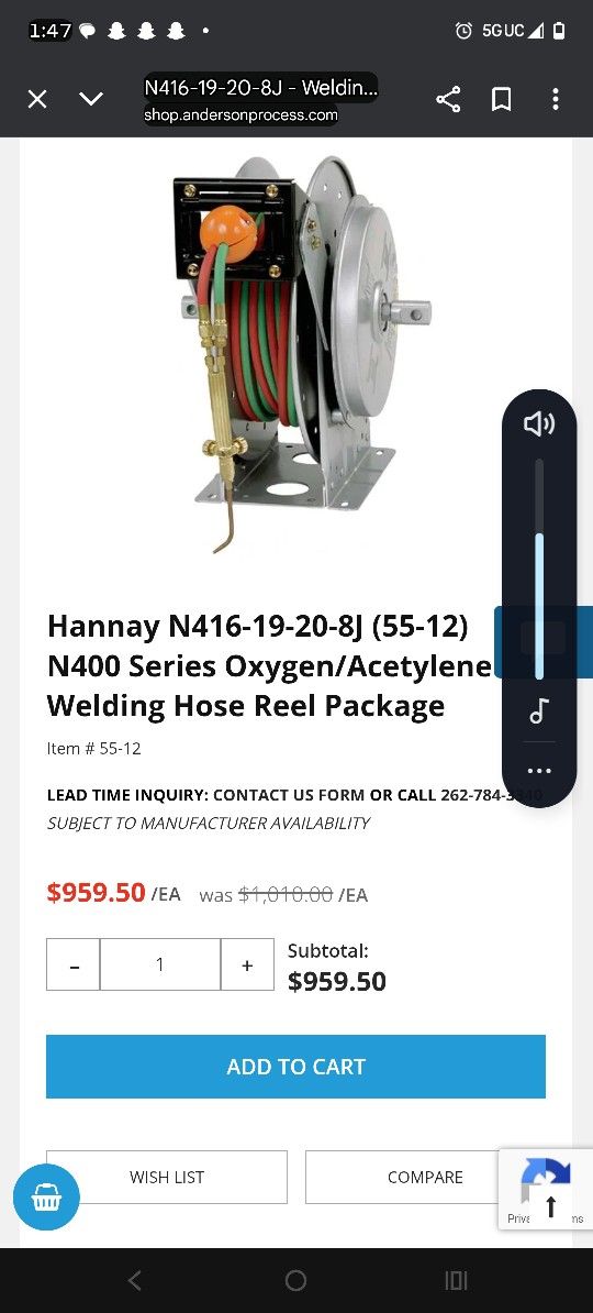 Hannay reels Oxygen settling reel hosing