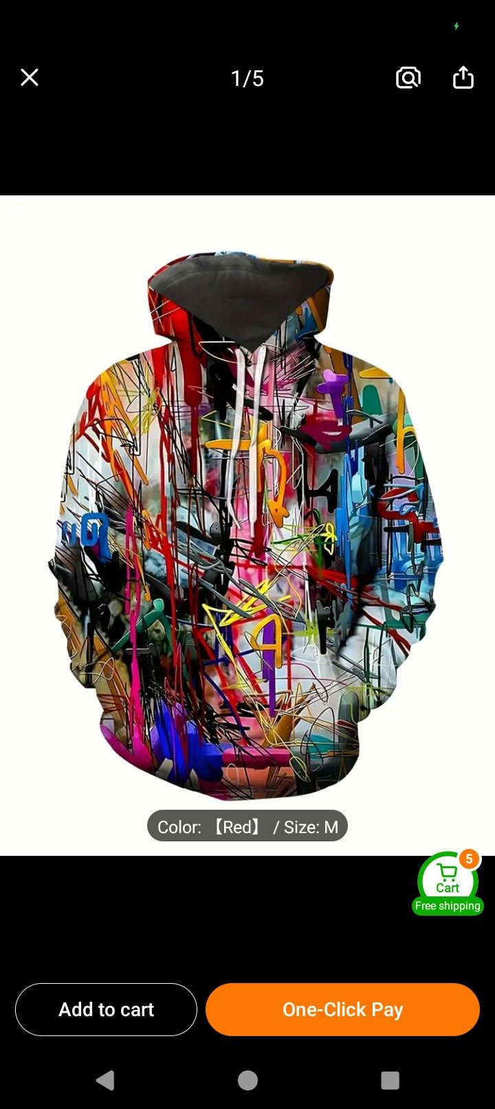 Men's Medium Graffiti Print Hoodie . Brand New