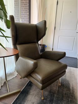 West Elm Genuine Leather Wingback Accent Chair - Gray