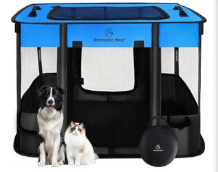 Dog Playpen,Pet Playpen,Foldable (L) Black/Blue