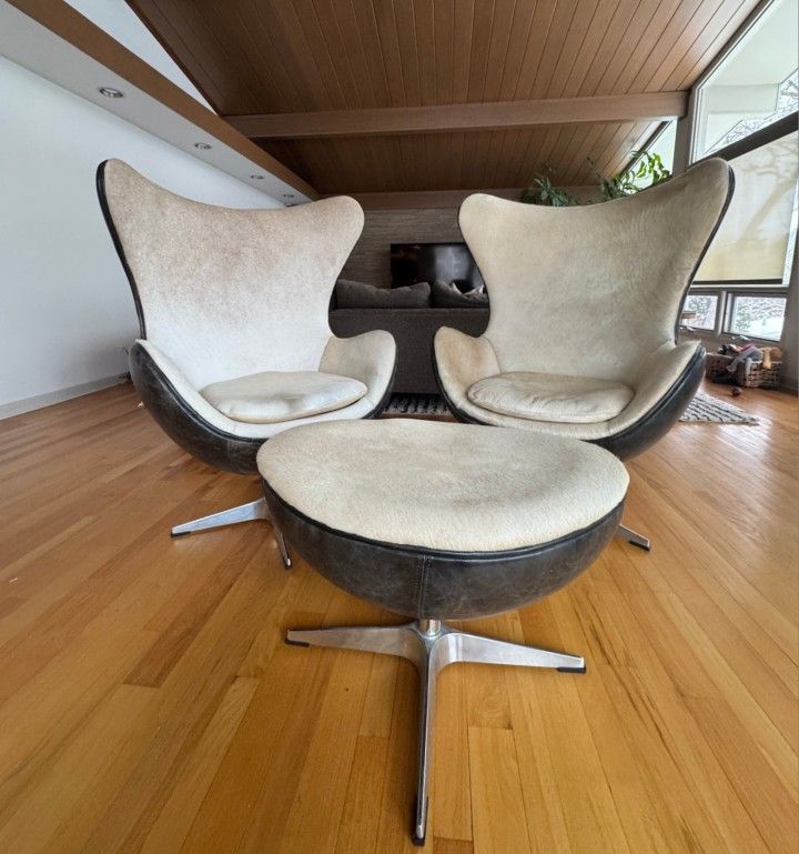 Restoration Hardware Copenhagen Leather & Cowhide Egg chairs