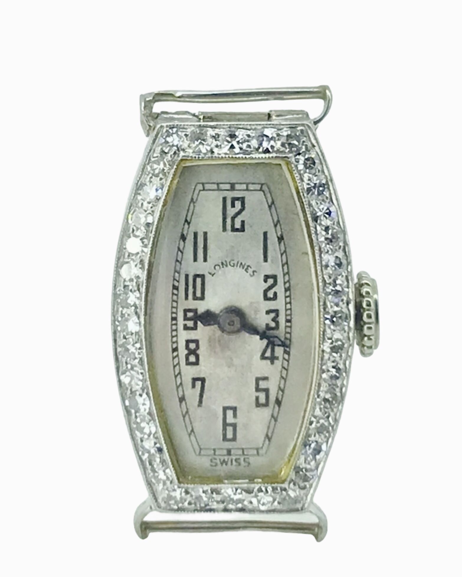 Vintage Art Deco Longiness Platinum And Diamond Ladies Bezel