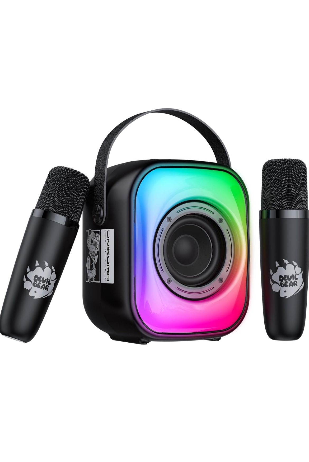 Mini Karaoke Machine with Two Wireless Microphones, Portable Bluetooth Speaker for Adults and Kids, Karaoke Microphone with LED, Speaker Supports for