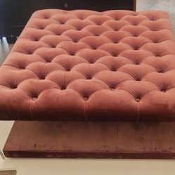 Muted Pink Velvet Tufted Ottoman With Lucite Sides