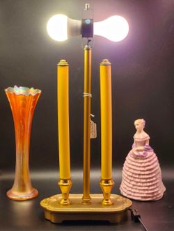 Vintage 2 Bulb French Bouillotte Brass Base Table Lamp