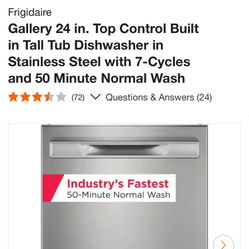 Frigidaire 24 In Stainless Steele Dishwasher 