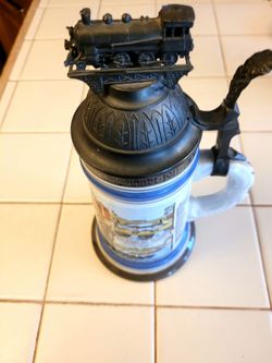 Antique Vintage German Military Regimental Beer Stein Stuttgart Lithophane   Beautiful stein  Beautiful lithopane design inside!  About 12”  tall - $4