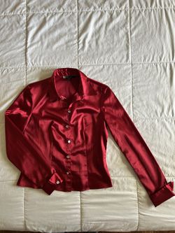 Women’s Red Satin JS Boutique Button Down Blouse
