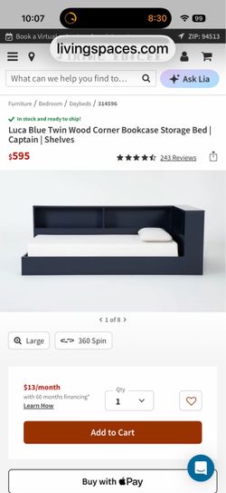 Twin bed with corner book shelf