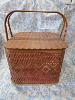 Vintage Basketweave Picnic Basket