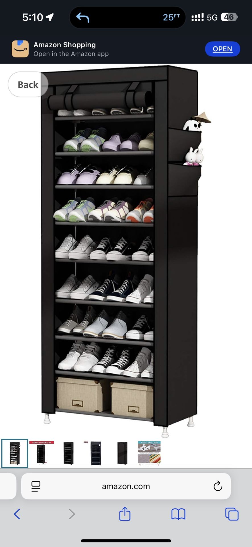 UDEAR 9 Tier Shoe Rack with Dustproof Cover Shoe Shelf Storage Organizer Black