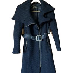 MACKAGE COAT WOOL LEATHER TRIM ZIPPER COAT JACKET  