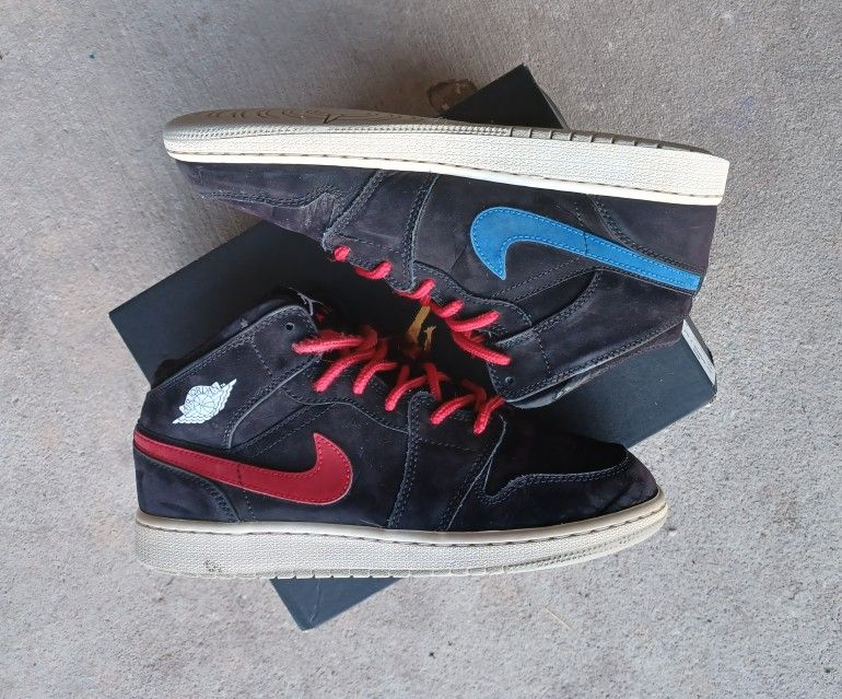 Air Jordan 1 Mid Multi Color Swoosh Black 7Y (8½W)