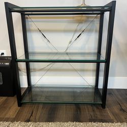 Industrial wrought iron metal frame open 3-tier glass display shelves, bookshelf 