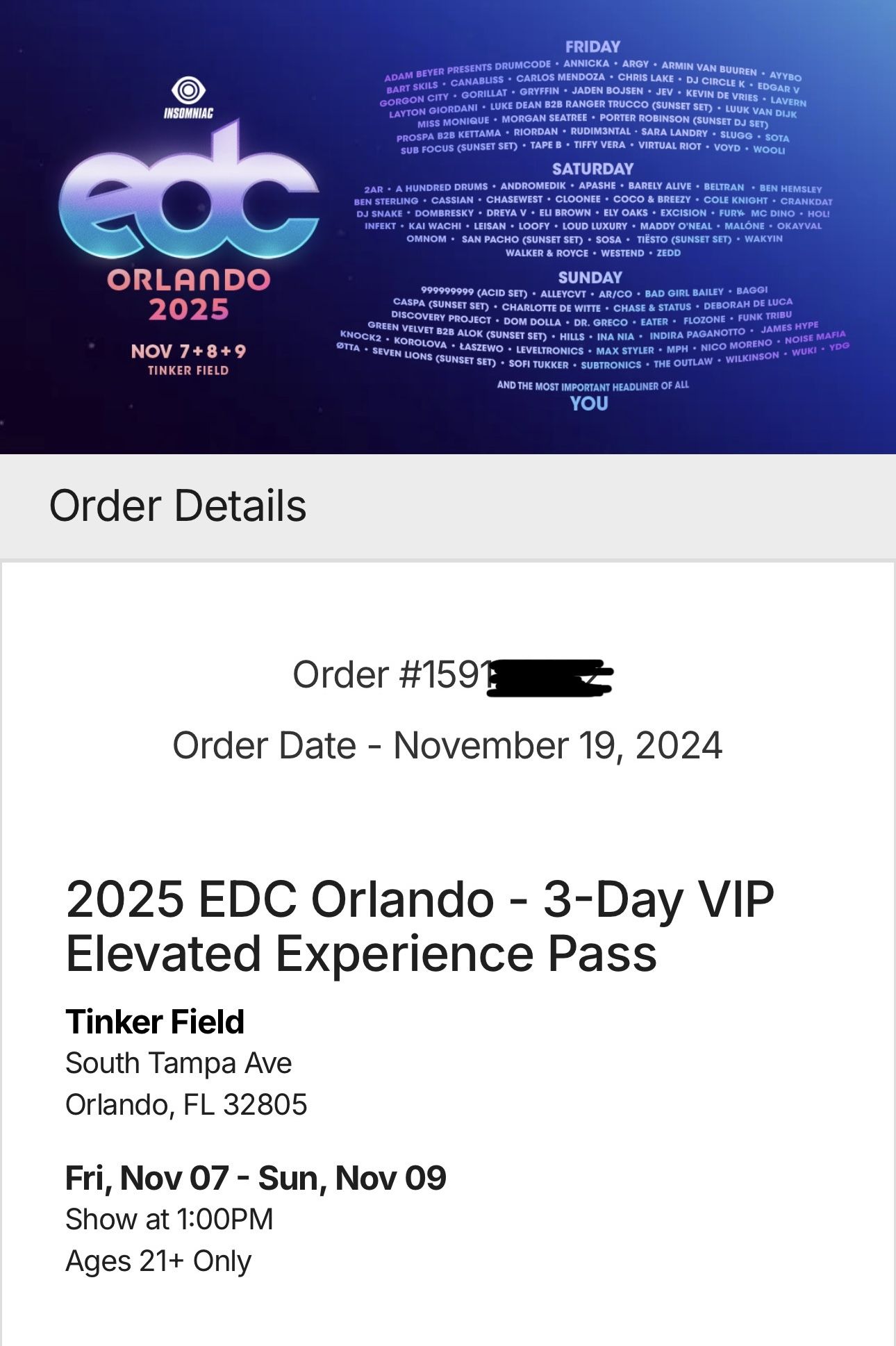 EDC VIP PASS  3-DAYS ELEVATED EXPERIENCE! 
