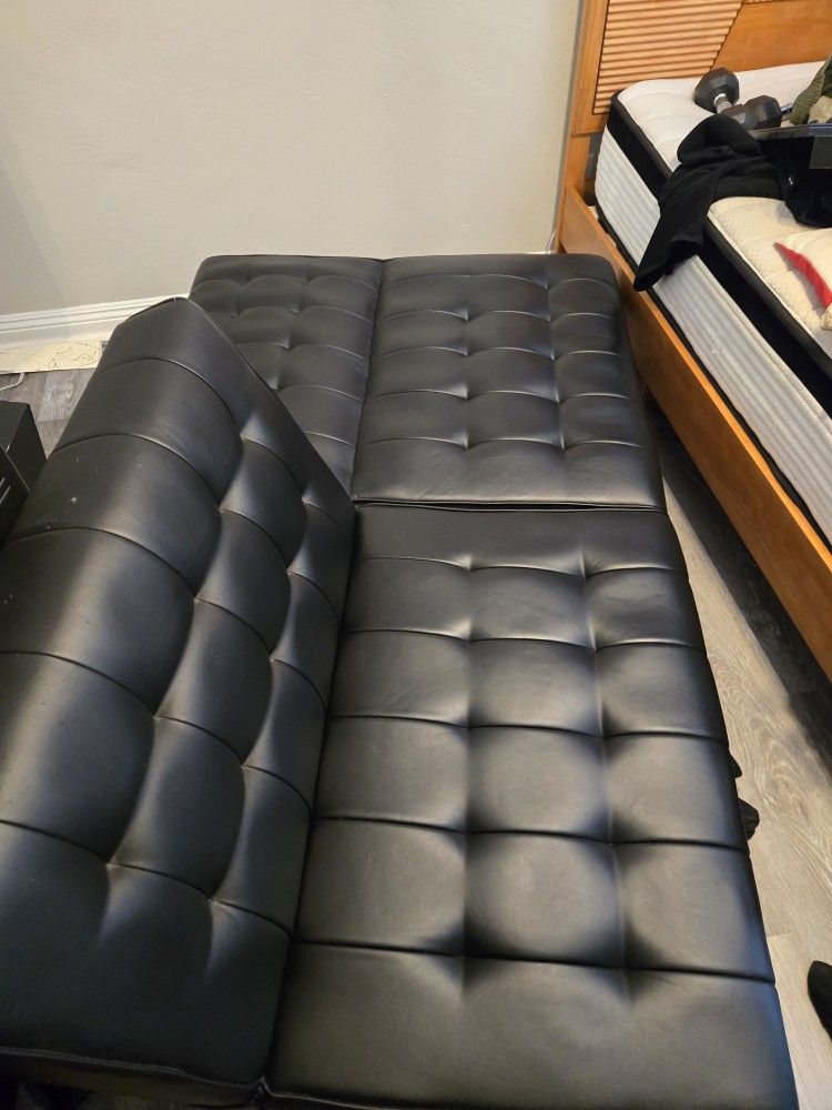 Black Leather Convertible Couch